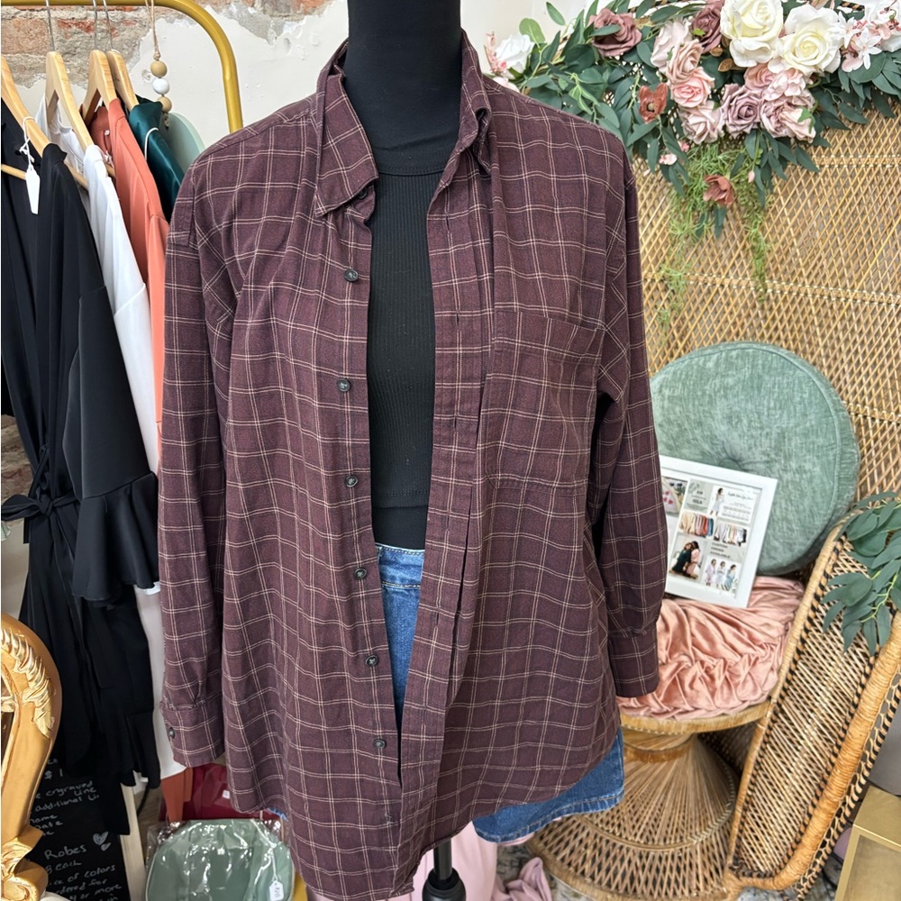Plaid Button-Up Shirt in Burgundy